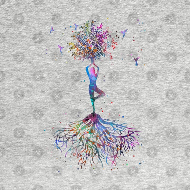 Yoga tree with hummingbirds by RosaliArt